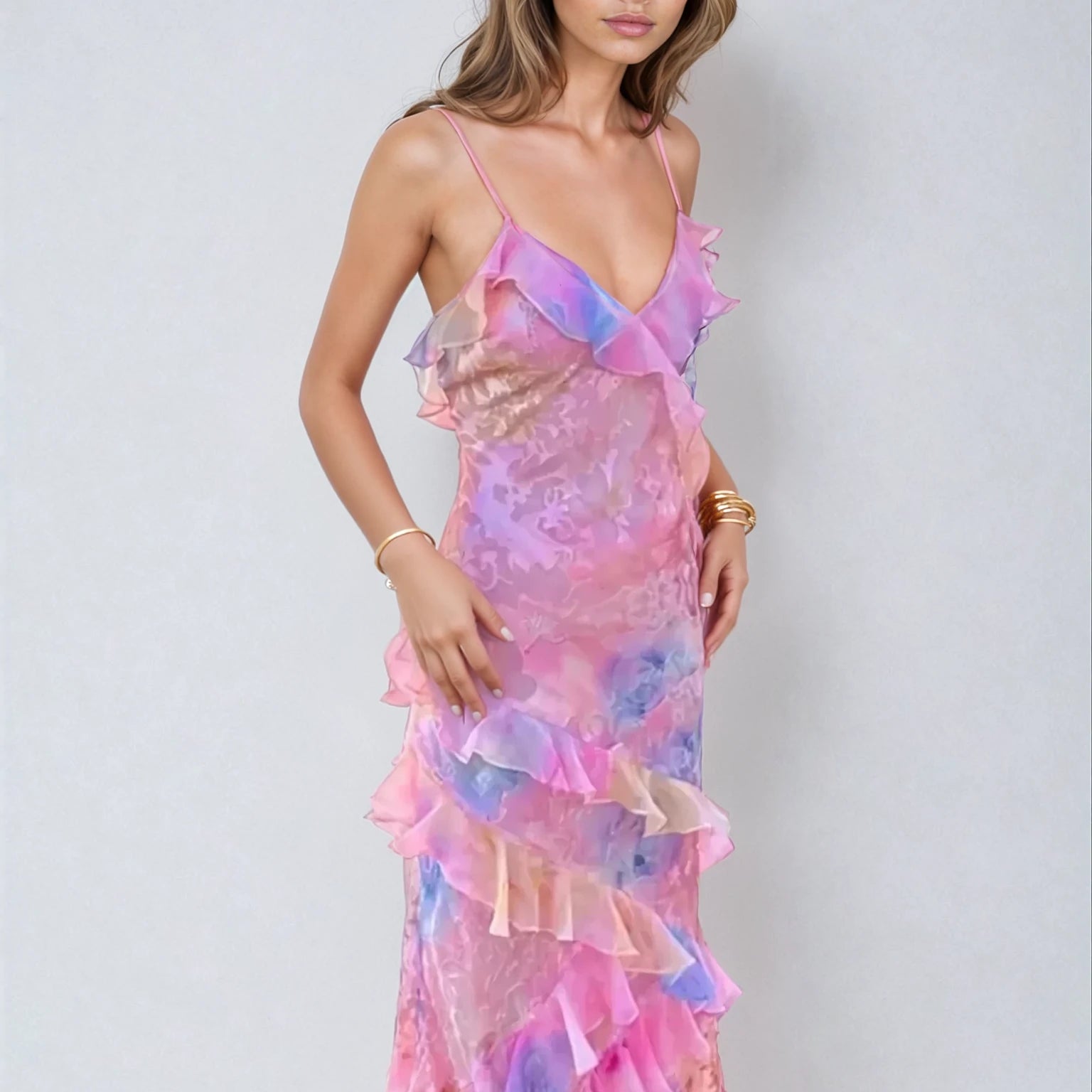 Lang Sommerkjole | Pastelfarvet | Mesh | Romantisk og Let