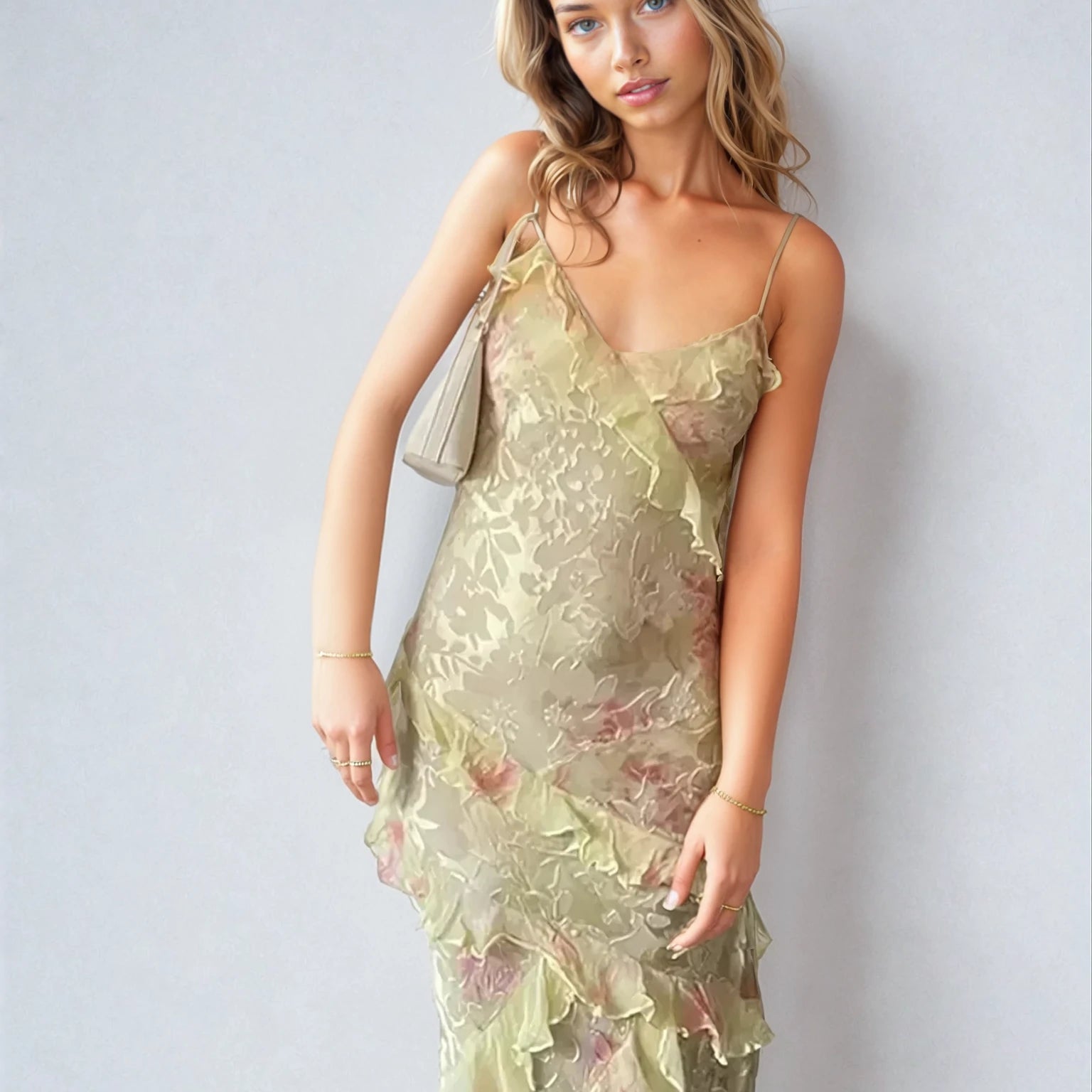 Lang Sommerkjole | Pastelfarvet | Mesh | Romantisk og Let