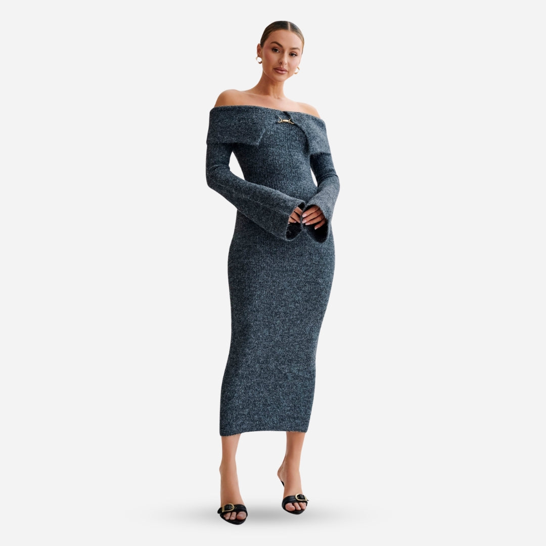 Strikkjole med Off-Shoulder | Kroppsnær Pasform | Luksuriøs og Elegant