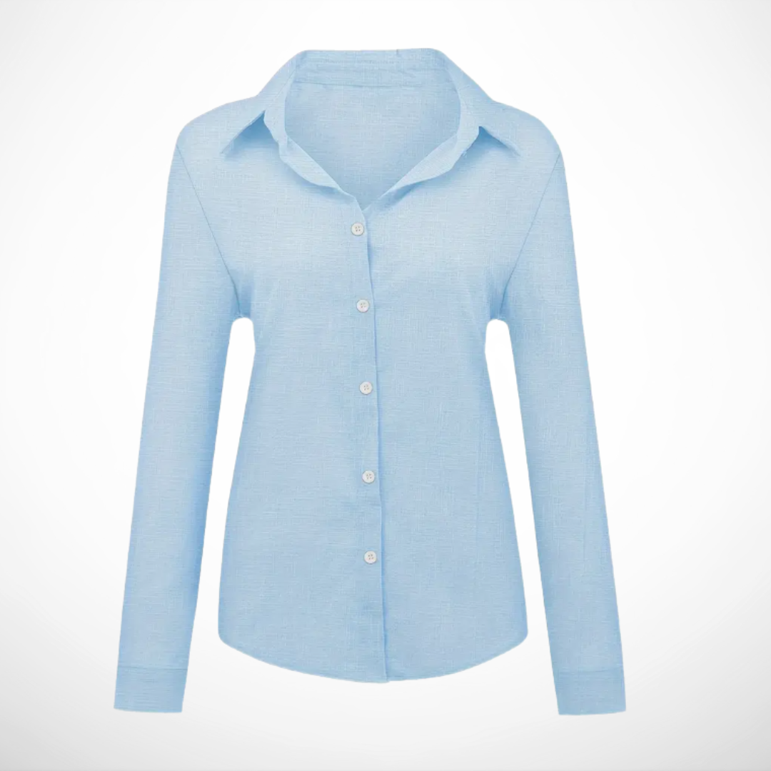 Bluse med Knaplukning | Klassisk Krave | Afslappet Pasform