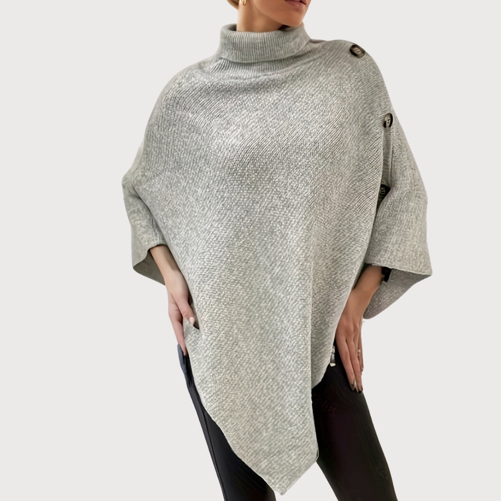 Asymmetrisk Poncho med Knapper | Strikket Tekstur | Moderne Stil