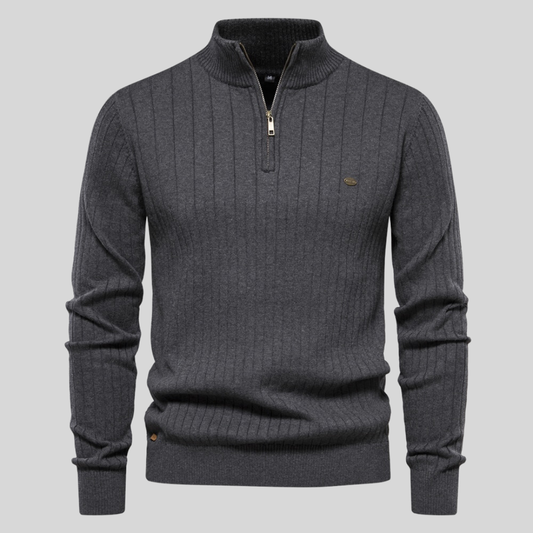 Striktrøje med Half-Zip | Uldblanding | Elegant, Varm