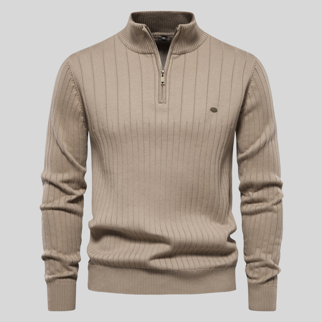 Striktrøje med Half-Zip | Uldblanding | Elegant, Varm