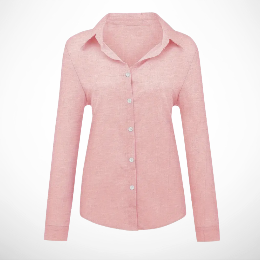 Bluse med Knaplukning | Klassisk Krave | Afslappet Pasform
