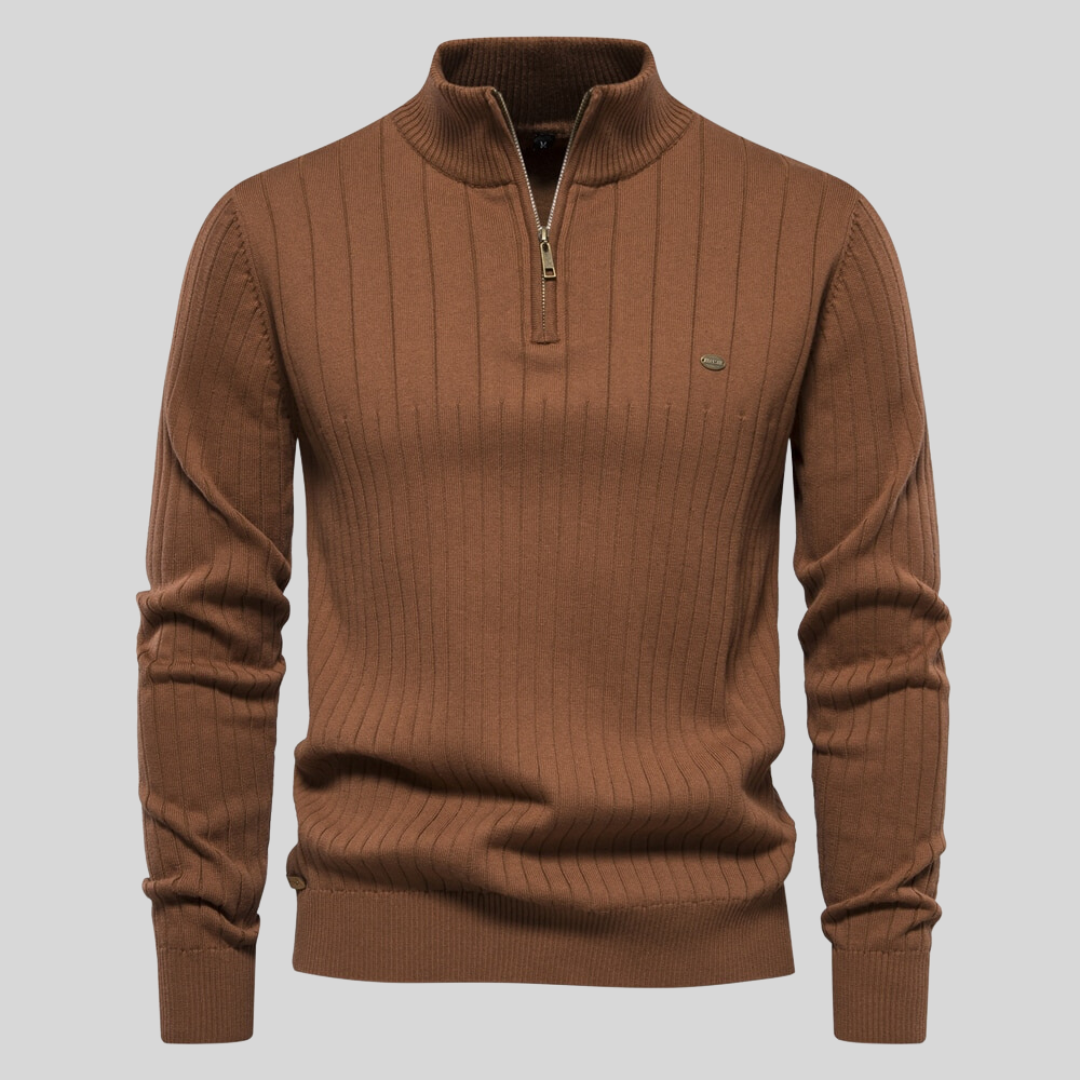 Striktrøje med Half-Zip | Uldblanding | Elegant, Varm