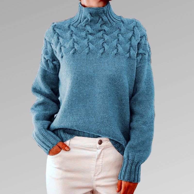 Strikket Sweater | Høj Krave | Flettet Mønster