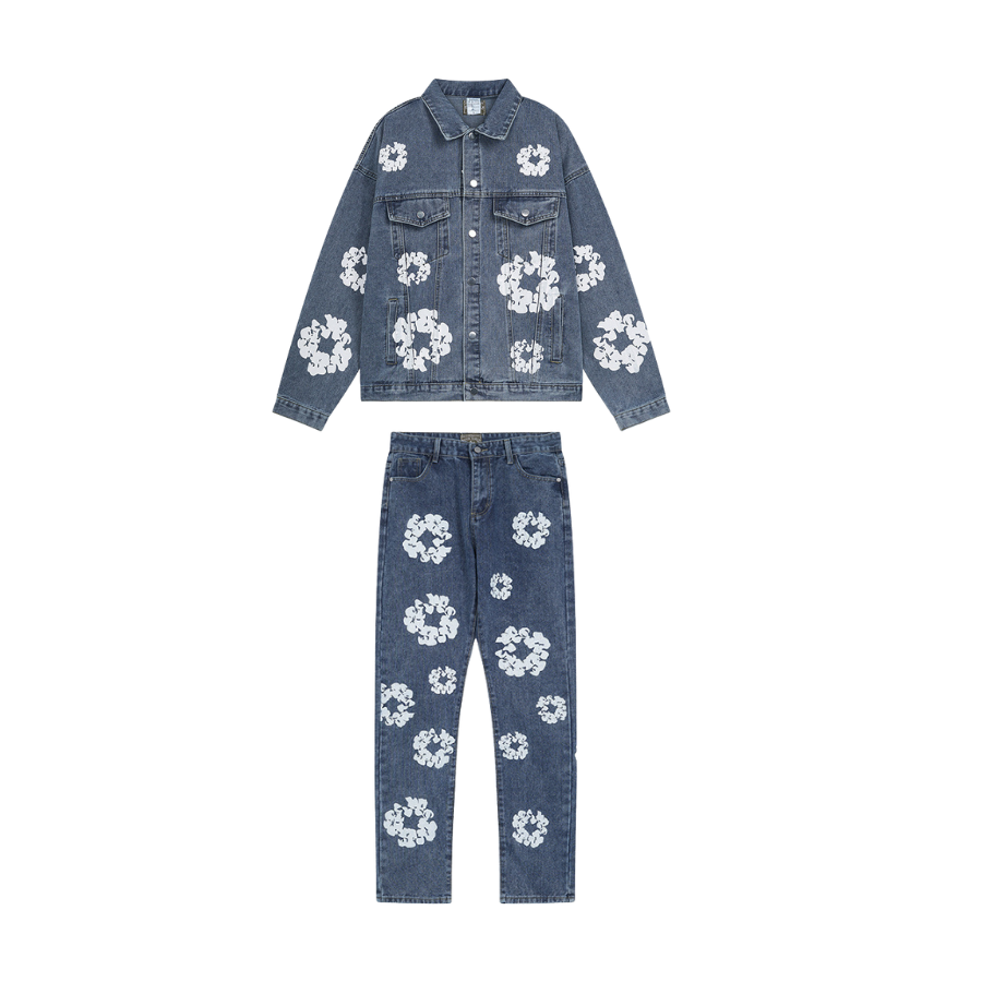 Denimsæt med Blomsterprint | Jakke & Jeans | Trendy & Stilfuldt