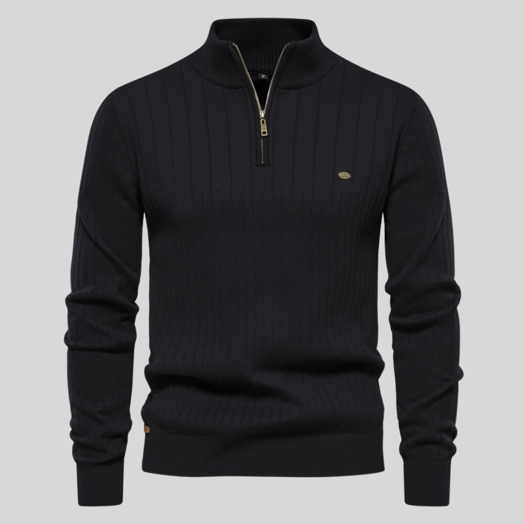 Striktrøje med Half-Zip | Uldblanding | Elegant, Varm