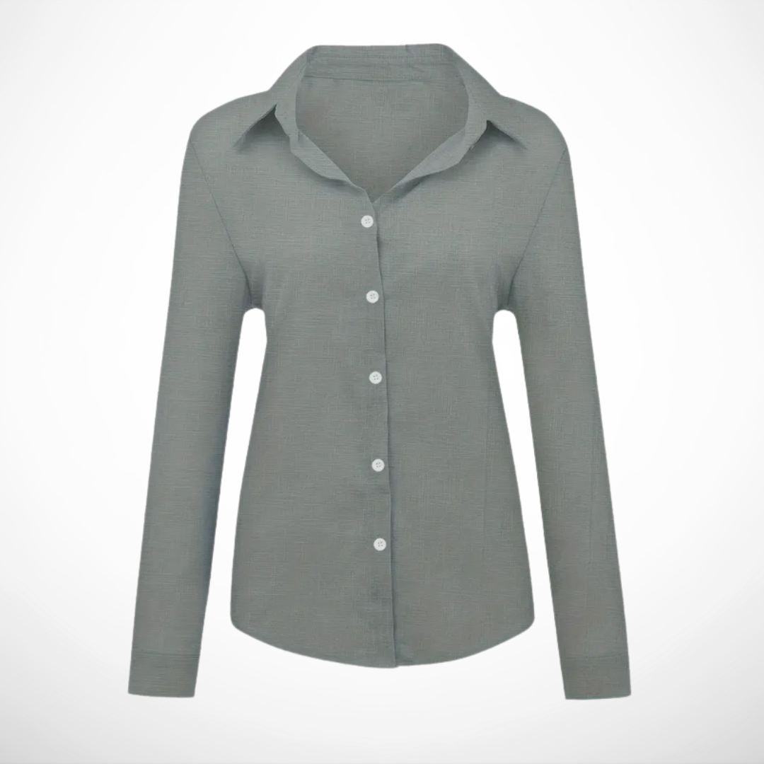 Bluse med Knaplukning | Klassisk Krave | Afslappet Pasform
