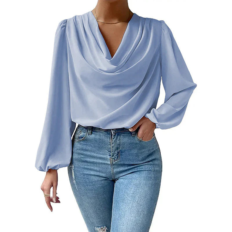 Draperet Bluse | Lange Ærmer | Elegant Silhuet