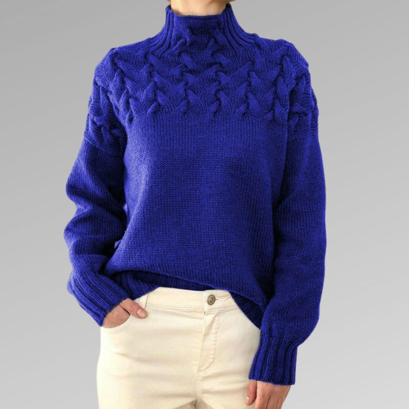 Strikket Sweater | Høj Krave | Flettet Mønster