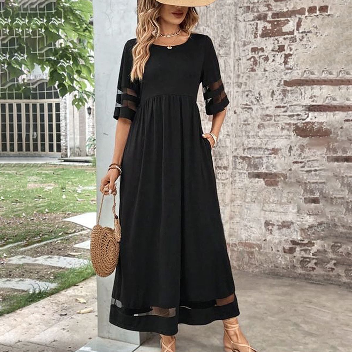 Maxi Kjole med Meshdetaljer | Polyester | Chic & Komfortabel