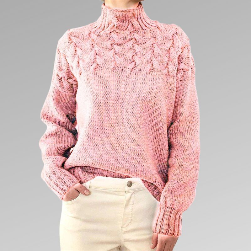 Strikket Sweater | Høj Krave | Flettet Mønster