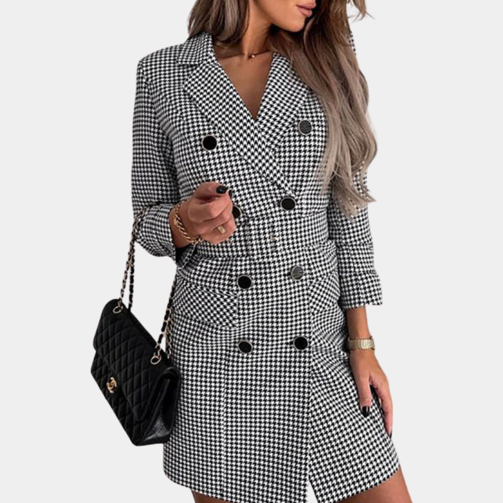 Houndstooth Blazer Kjole | Polyester | Elegant og Tidløs