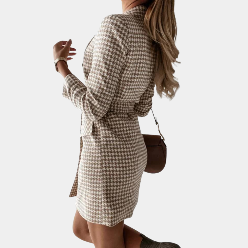 Houndstooth Blazer Kjole | Polyester | Elegant og Tidløs