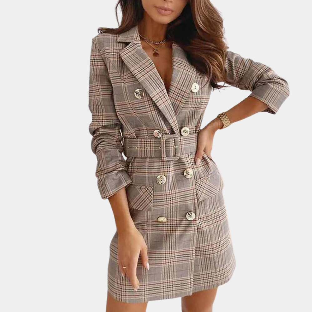 Houndstooth Blazer Kjole | Polyester | Elegant og Tidløs