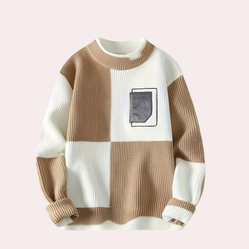 Strikket Sweater med Ternede Kontraster | Blød Strik | Moderne Design