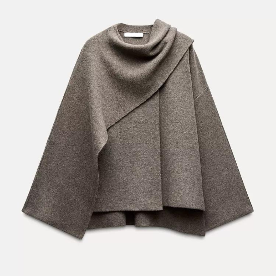 Elegant Poncho med Draperet Krave til Kvinder | Uldblanding | Sofistikeret & Varm