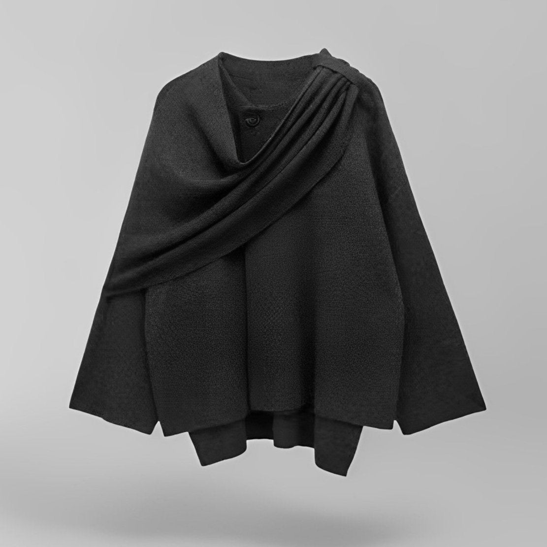 Elegant Poncho med Draperet Krave til Kvinder | Uldblanding | Sofistikeret & Varm
