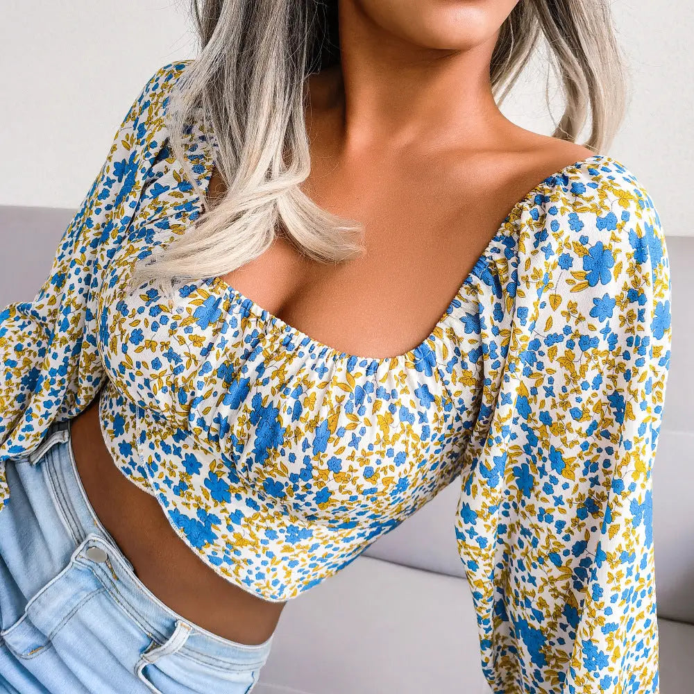 Blomstret Cropped Top | Chiffon | Moderne og Sommerlig