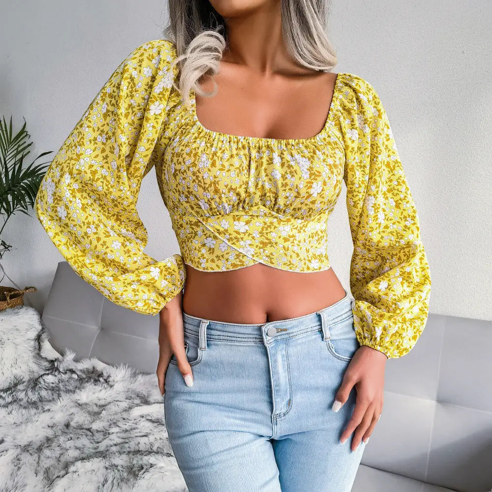 Blomstret Cropped Top | Chiffon | Moderne og Sommerlig