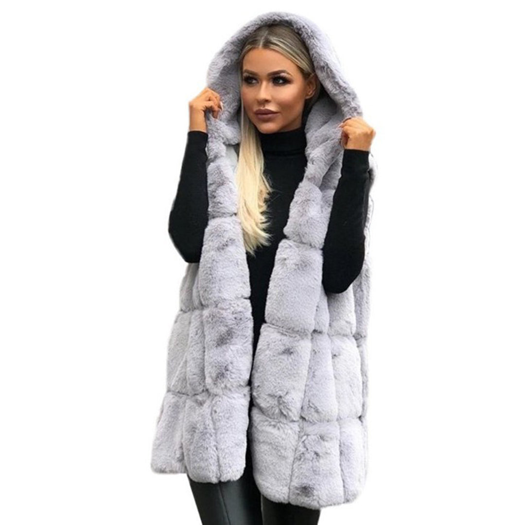 Pelsvest med Hætte | Polyester/Faux Fur | Elegant og Varm