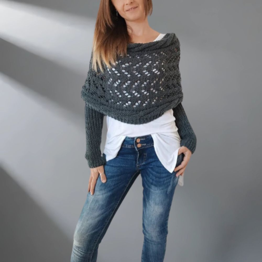 Striktrøje med Hulmønster | Bred Skulderdrapering | Afslappet Elegance