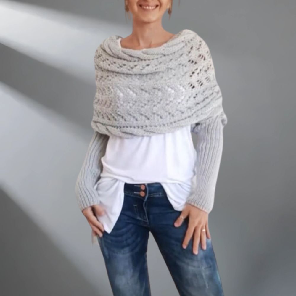 Striktrøje med Hulmønster | Bred Skulderdrapering | Afslappet Elegance