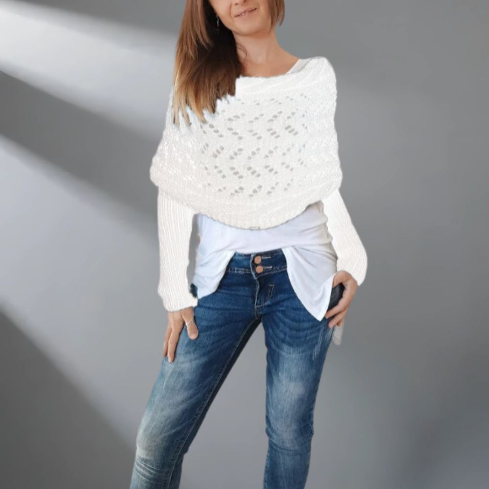 Striktrøje med Hulmønster | Bred Skulderdrapering | Afslappet Elegance