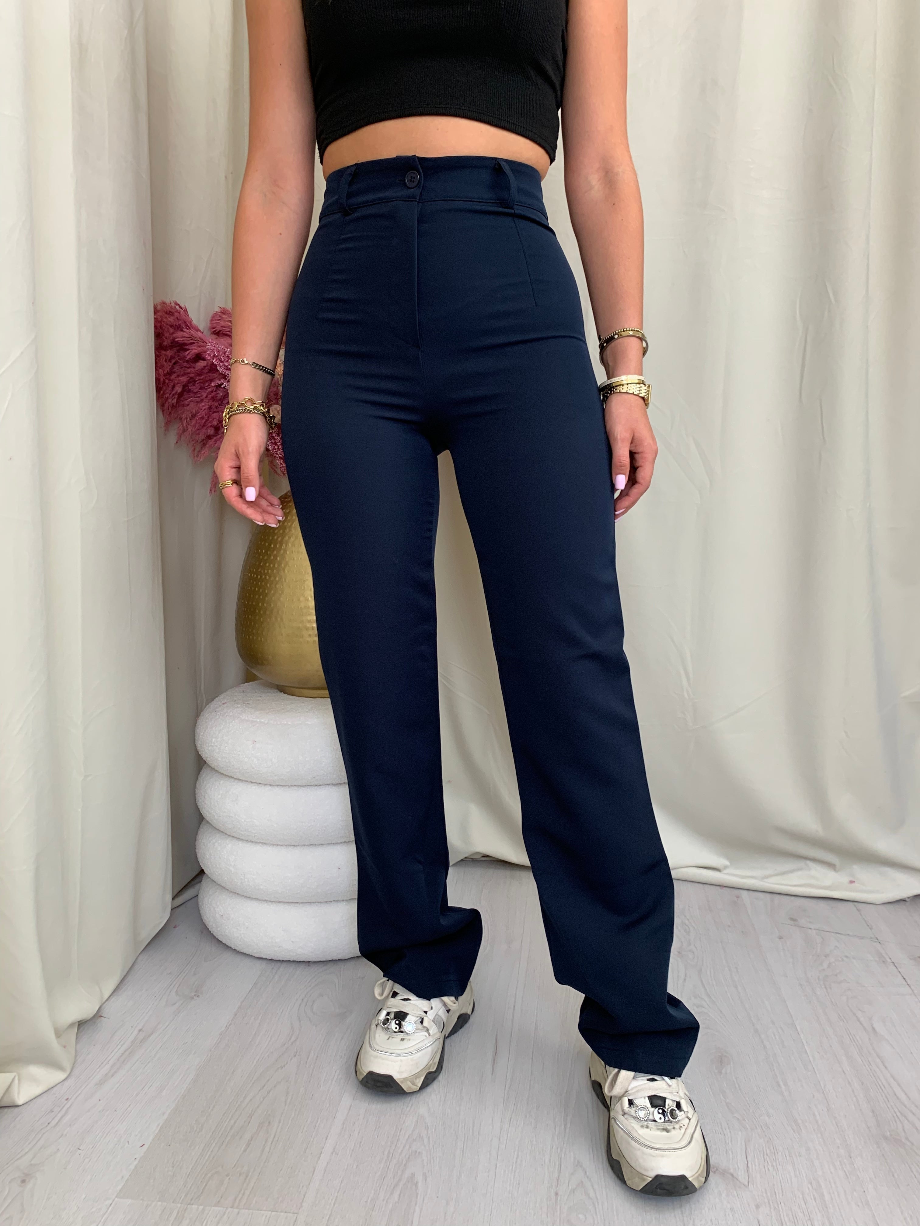 Højtaljede Bukser | Sort | Slim Fit & Komfortabel