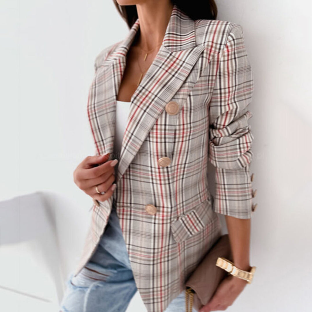 Ternet Blazer med Dobbeltradet Design | Polyesterblanding | Elegant & Moderne