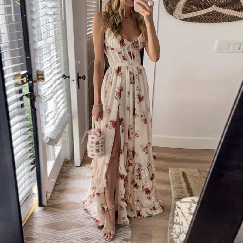 Sommer Maxi Kjole med Slids | Let Chiffon | Blomsteret & Feminint