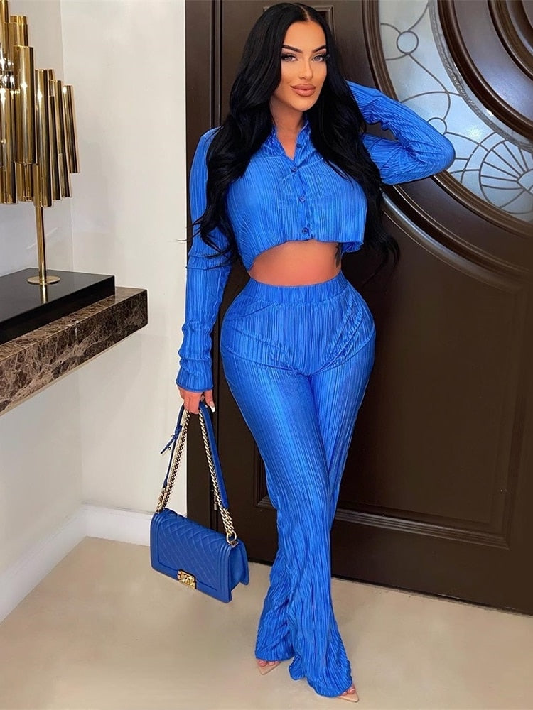 Sæt med Vidde Bukser og Cropped Skjorte | Let & Moderne | Perfekt til Hverdagsbrug