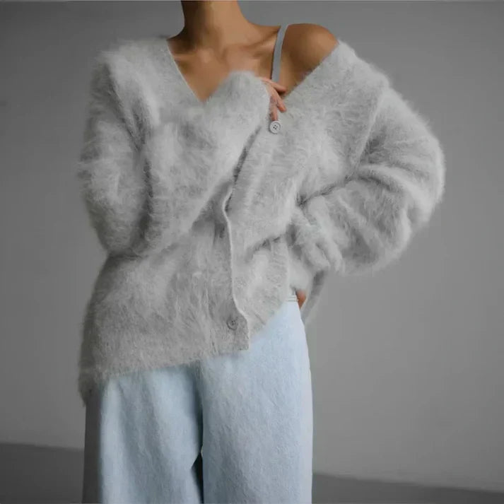 Fluffy Cardigan med Knapper | Blød & Varm | Casual Elegance