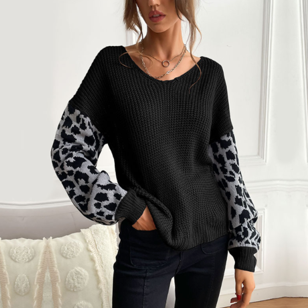 Leopard Mønstret Sweater | Waffle Knit Texture | Statement Stil