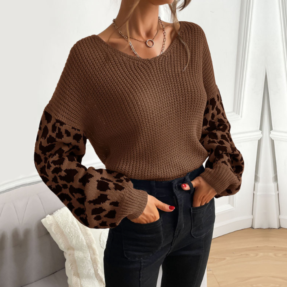 Leopard Mønstret Sweater | Waffle Knit Texture | Statement Stil