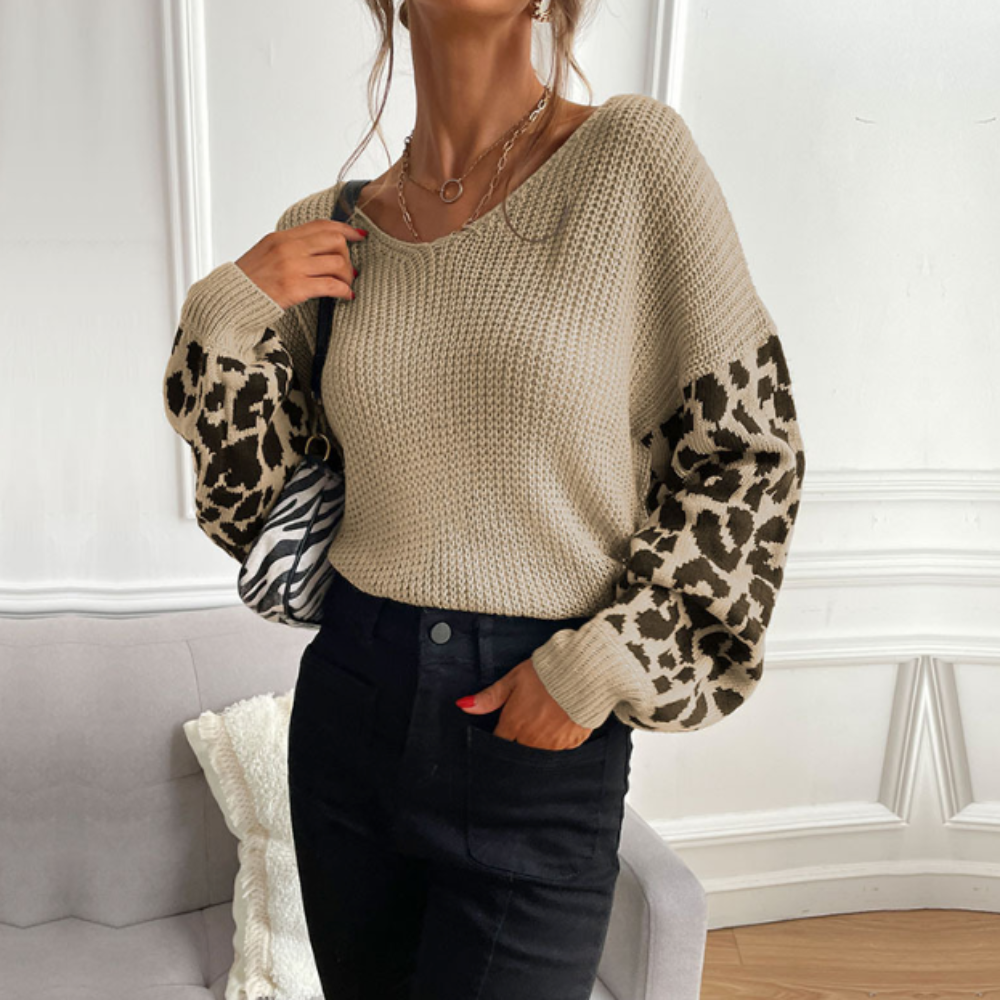 Leopard Mønstret Sweater | Waffle Knit Texture | Statement Stil