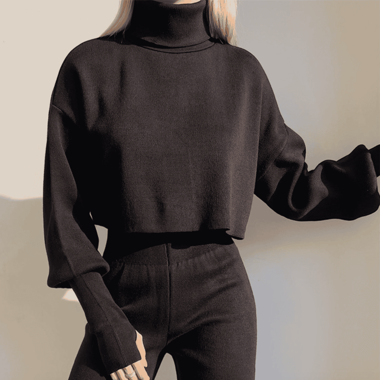 Cropped Turtleneck Sæt | Bomuld | Moderne og Komfortabelt