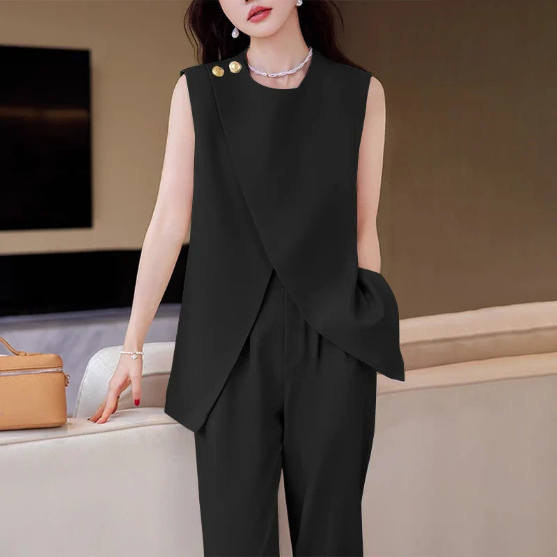 Ærmeløst Sæt | Asymmetrisk Overdel | Elegant & Moderne