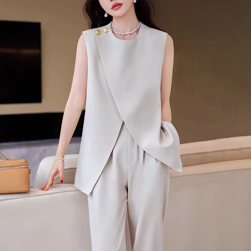Ærmeløst Sæt | Asymmetrisk Overdel | Elegant & Moderne