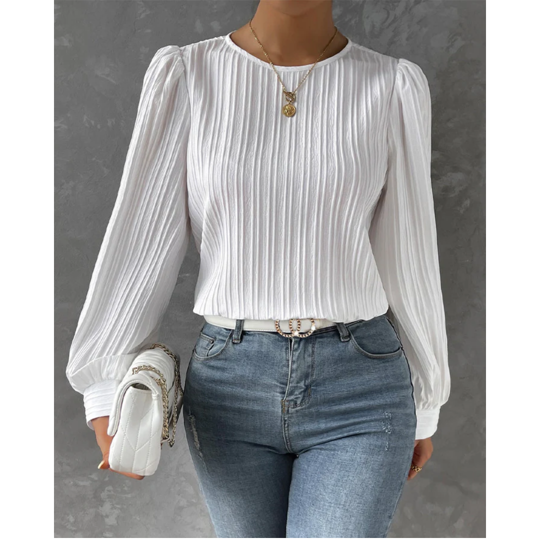 Bluse med Strukturstrik | Lange Ærmer | Elegant og Feminint Design