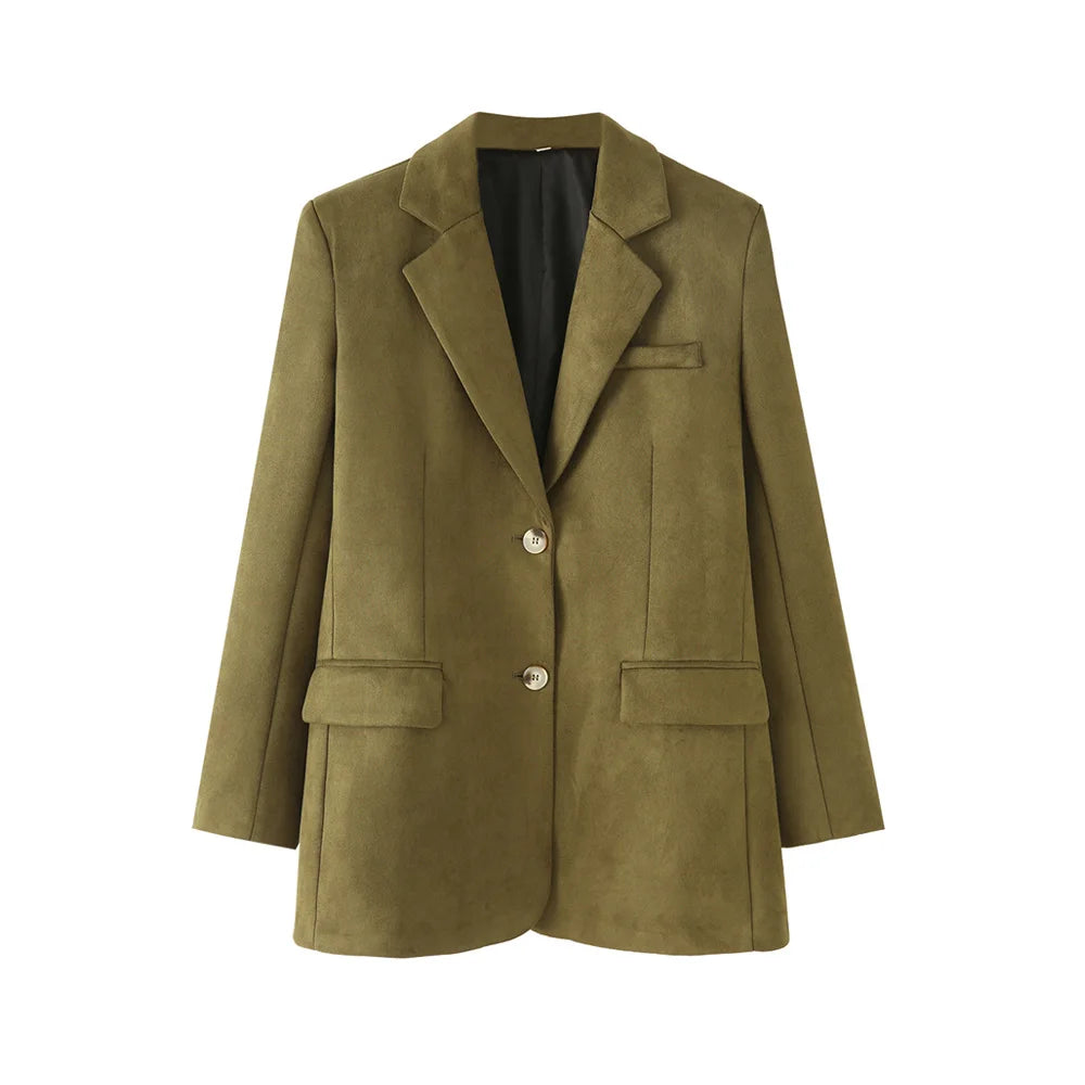 Lang Blazer til Kvinder | Ruskindslook | Sofistikeret, Blød & Moderne