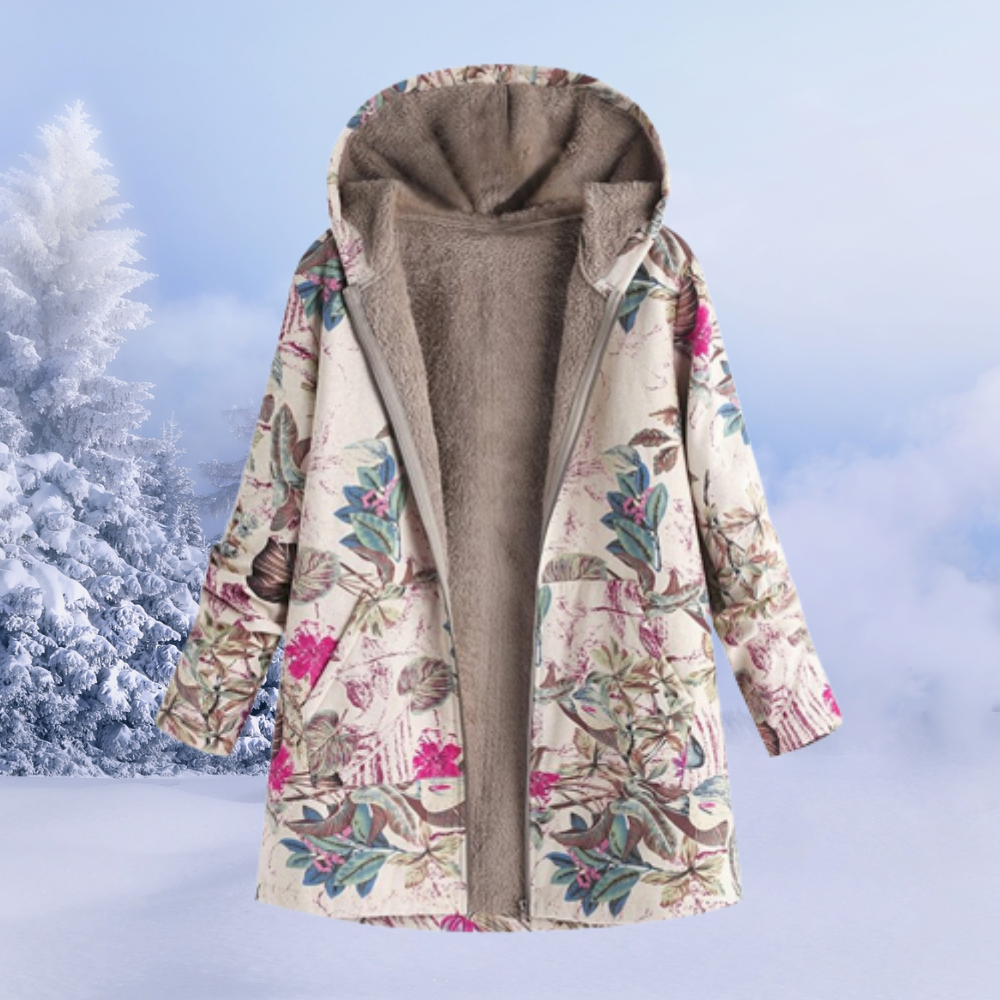 Foret Blomsterprint Jakke til Kvinder | Fleece & Polyester | Varm, Farverig & Cozy