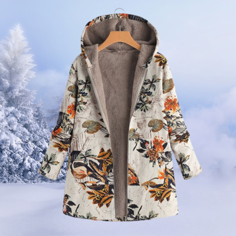 Foret Blomsterprint Jakke til Kvinder | Fleece & Polyester | Varm, Farverig & Cozy