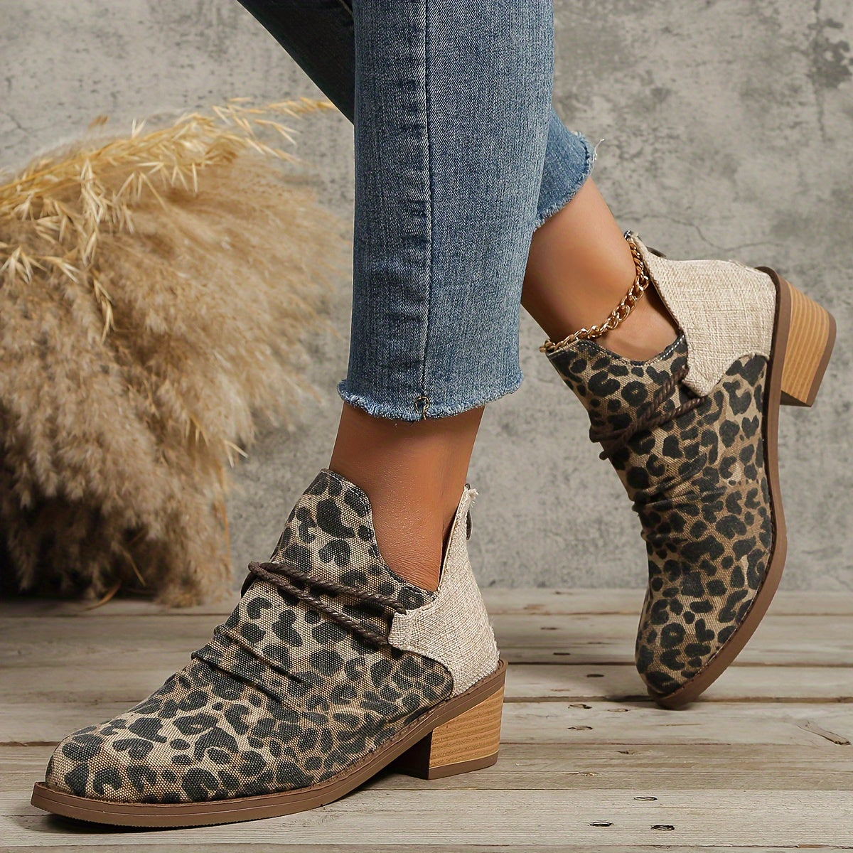 Ankelstøvler med Dyreprint | Kontrastmateriale | Casual & Statement