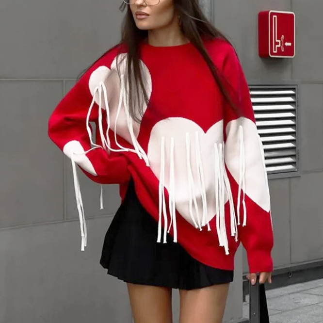 Oversized Sweater med Hjerteprint | Blød & Moderne | Unikt Design