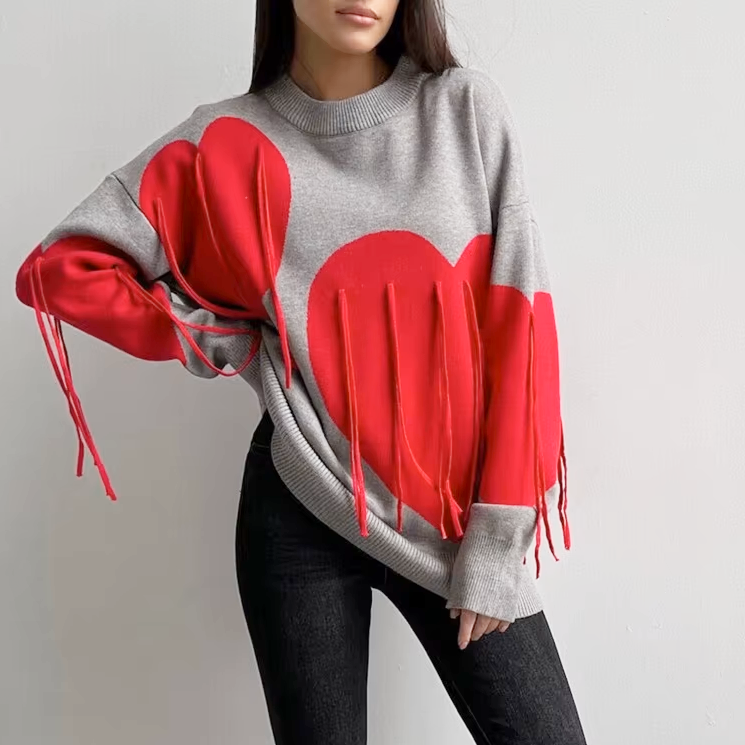 Oversized Sweater med Hjerteprint | Blød & Moderne | Unikt Design