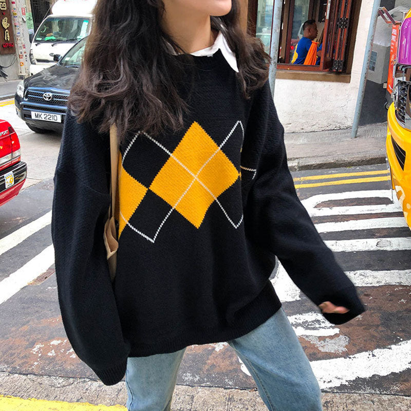 Oversized Argyle Sweater | Blød & Varm | Casual Chic