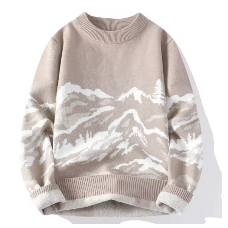 Strikket Sweater | Bjergmotiv | Varm & Stilfuld