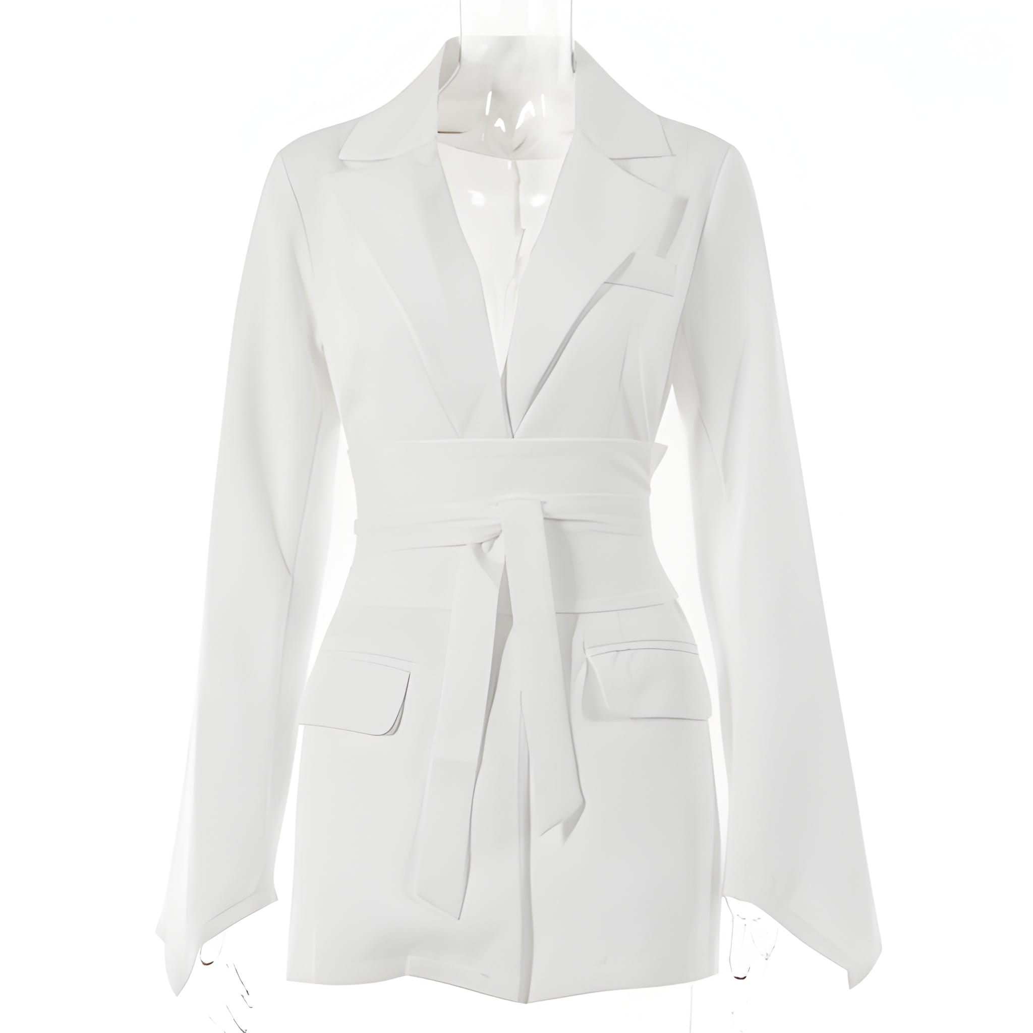 Elegant Bælteblazer  | Vævet Polyester | Stilren & Strukturret Pasform